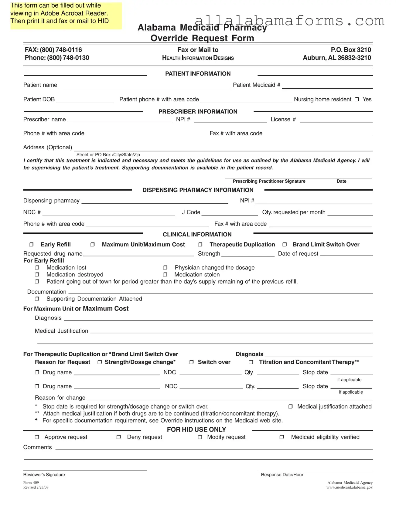 Free Alabama 409 PDF Template