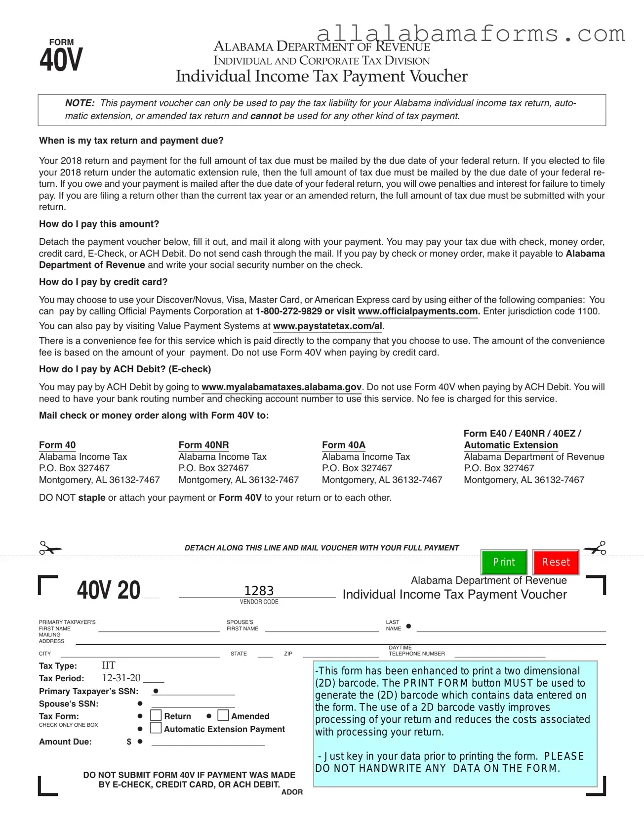 Free Alabama 40V PDF Template