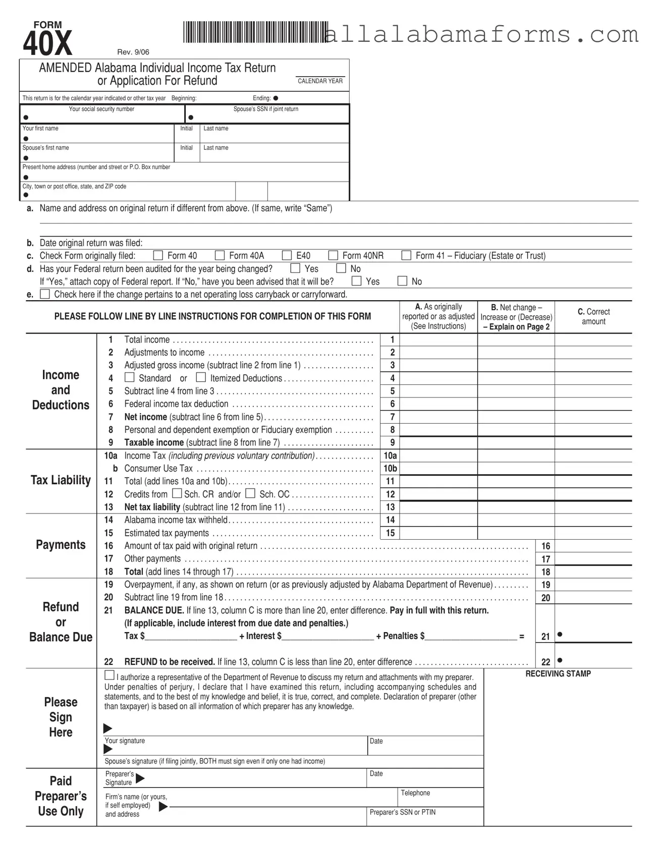 Free Alabama 40X PDF Template