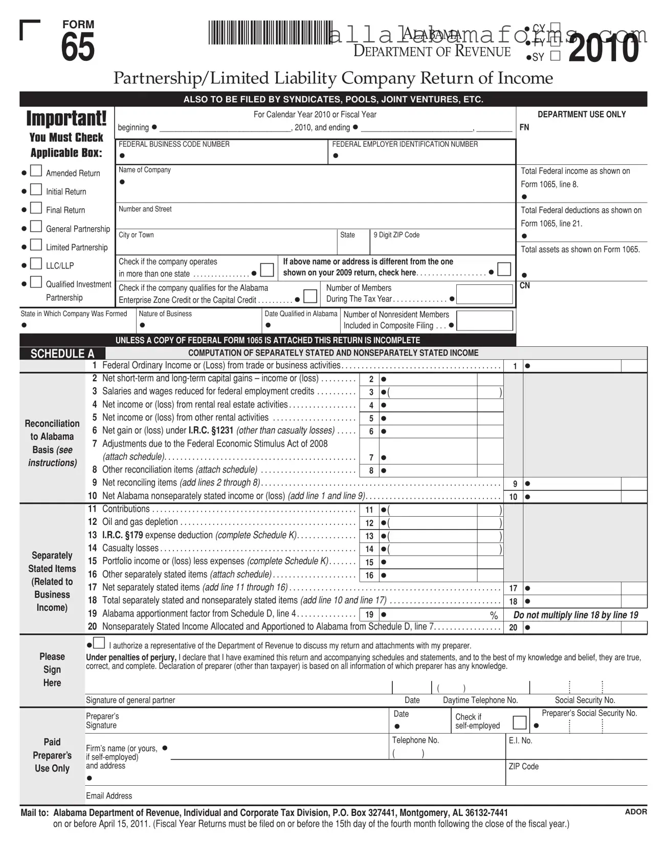 Free Alabama 65 PDF Template