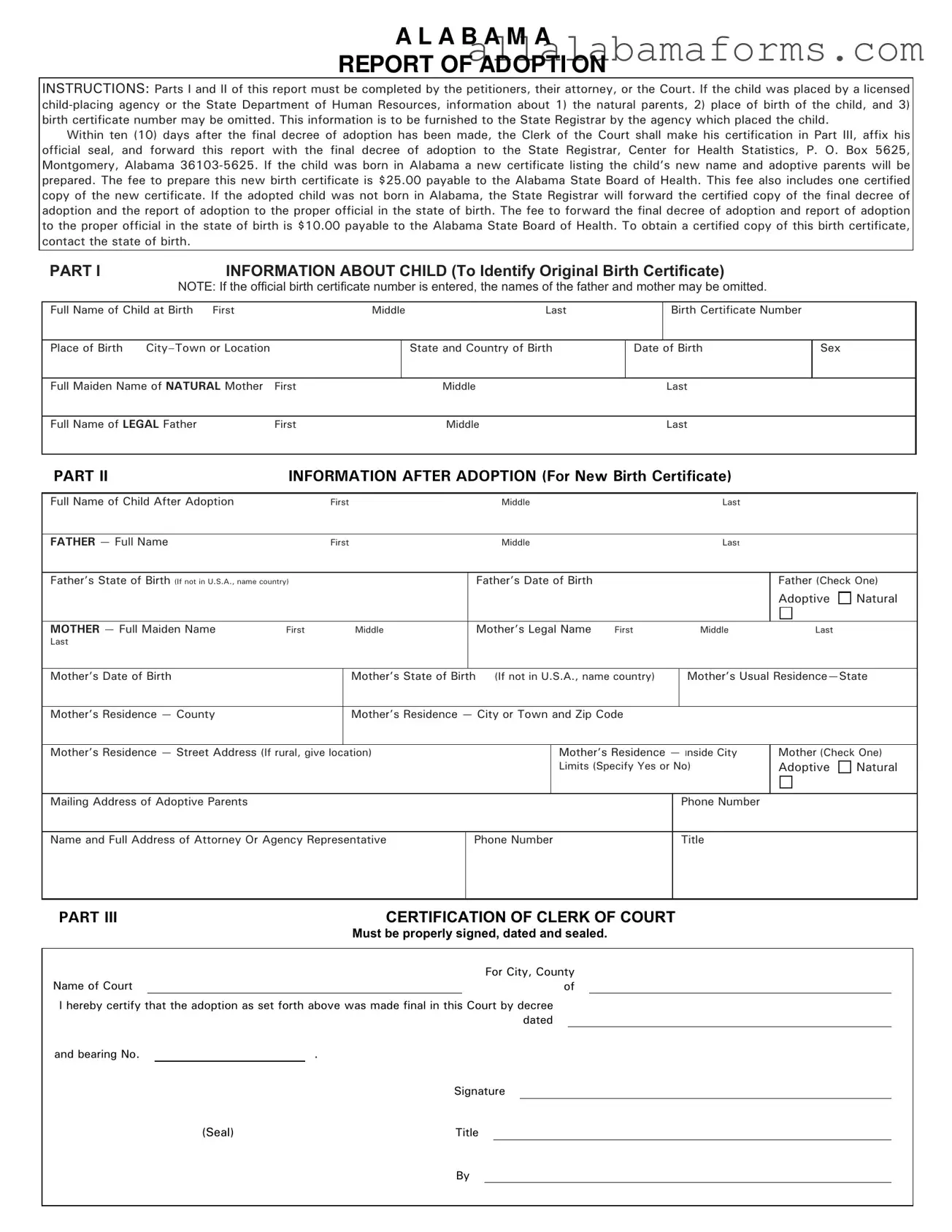 Free Alabama Adoption Report PDF Template