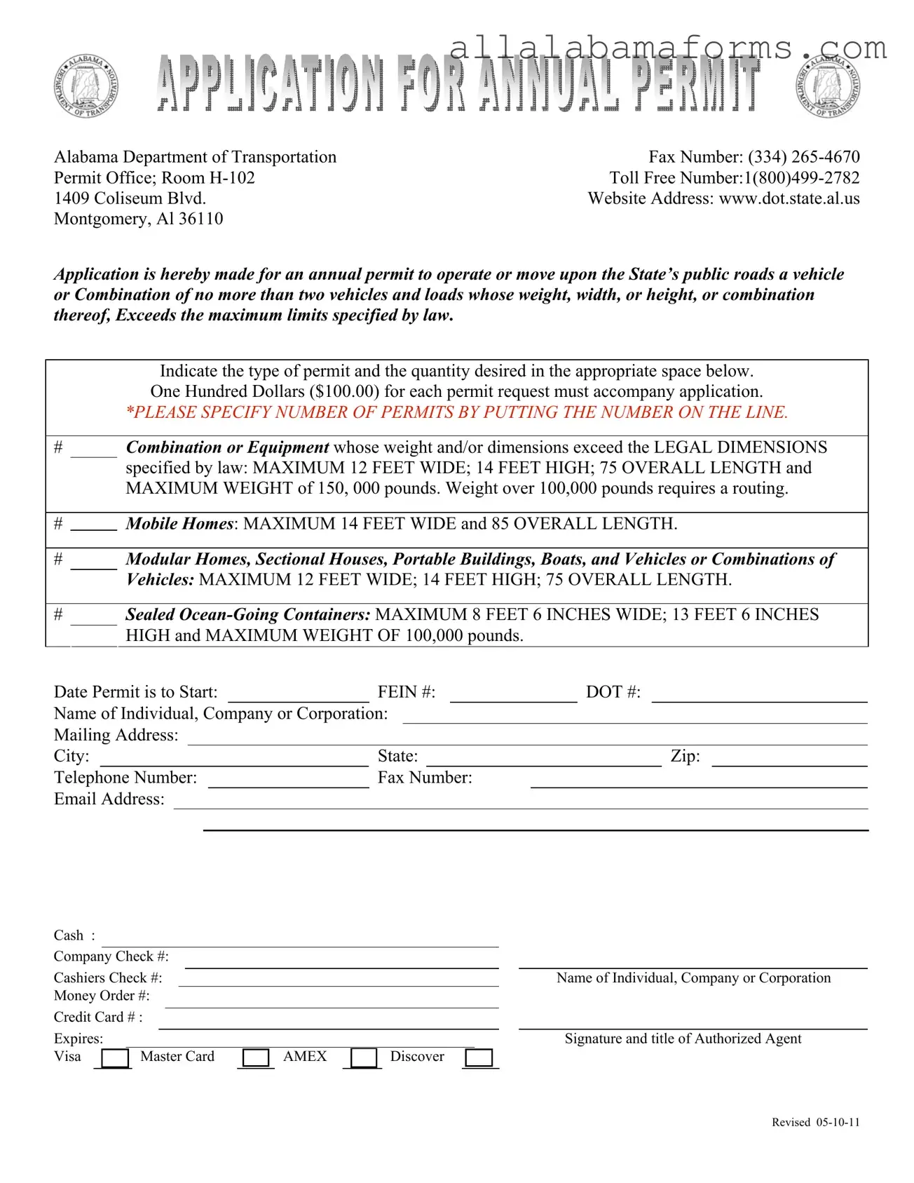 Free Alabama Annual Permit PDF Template