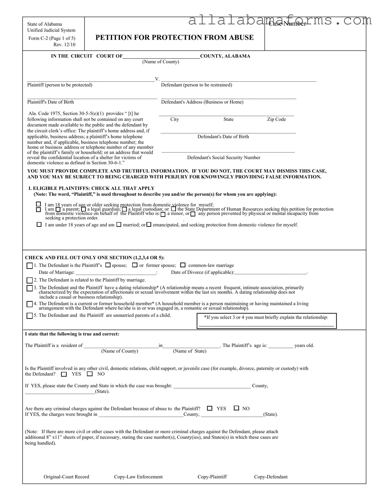 Free Alabama C 2 PDF Template