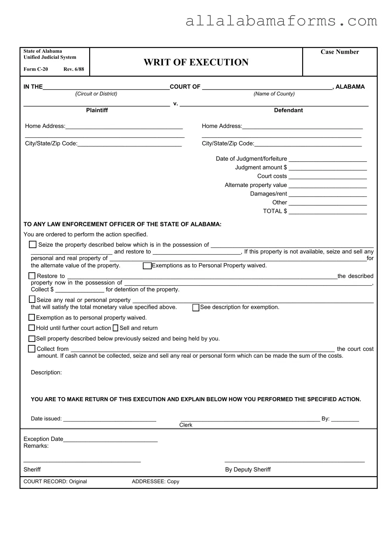 Free Alabama C 20 PDF Template