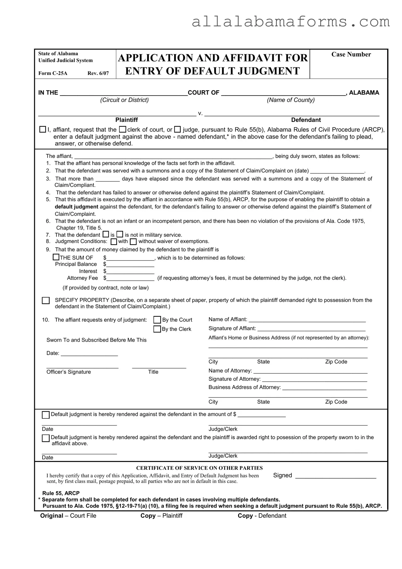 Free Alabama C 25A PDF Template