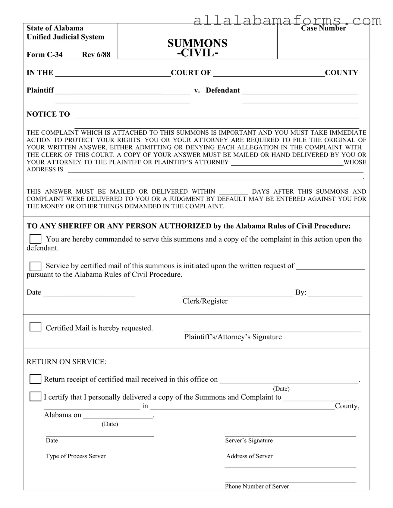 Free Alabama C 34 PDF Template