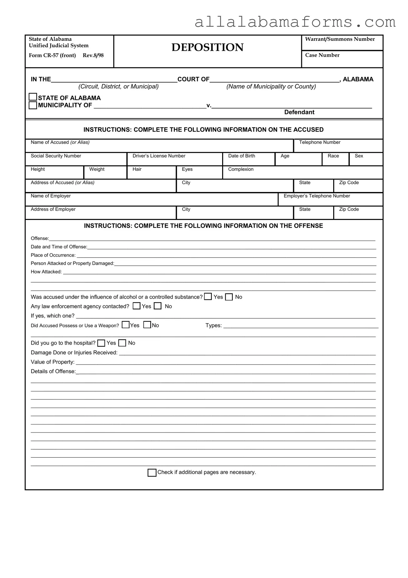 Free Alabama Cr 57 PDF Template
