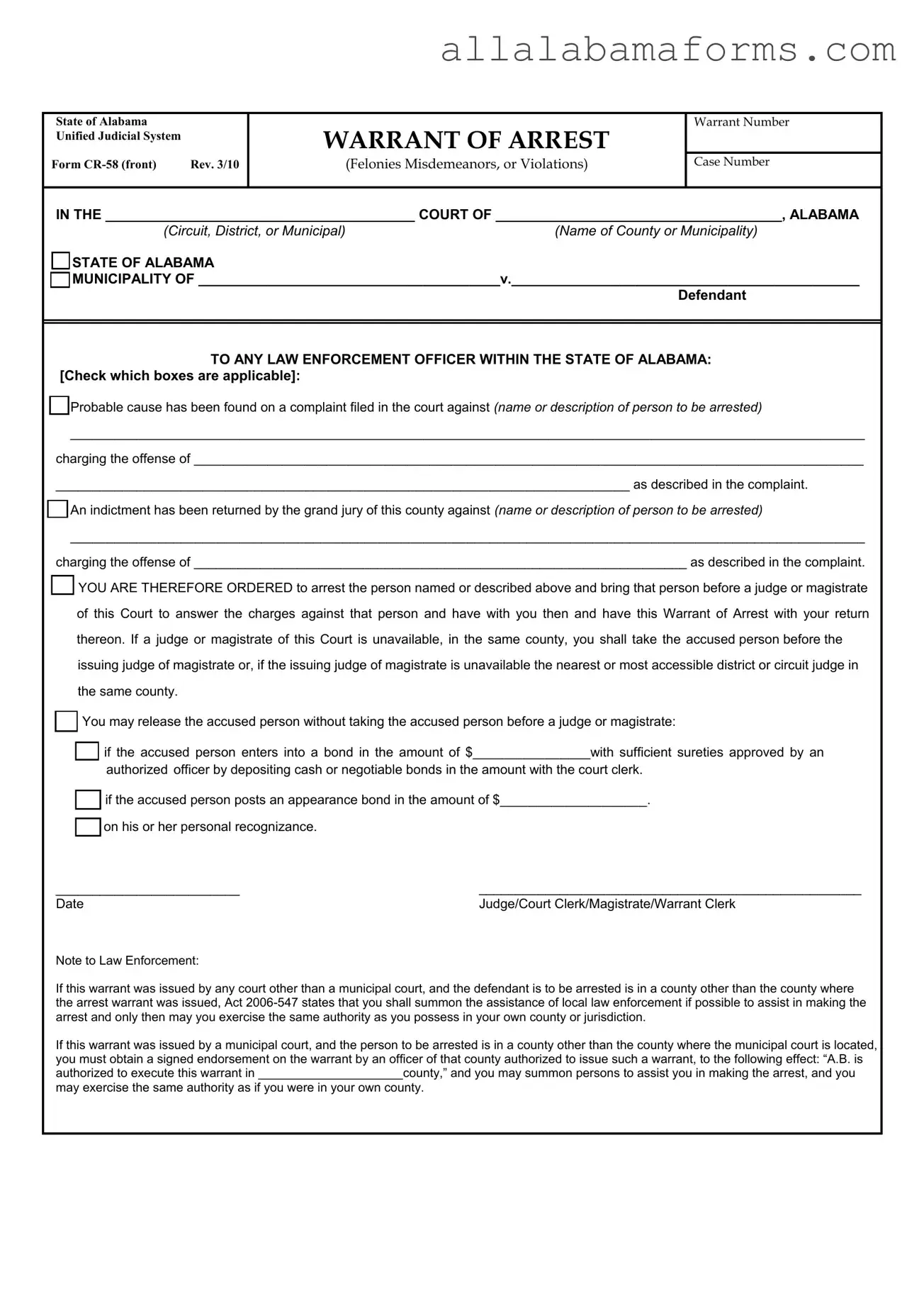 Free Alabama Cr 58 PDF Template