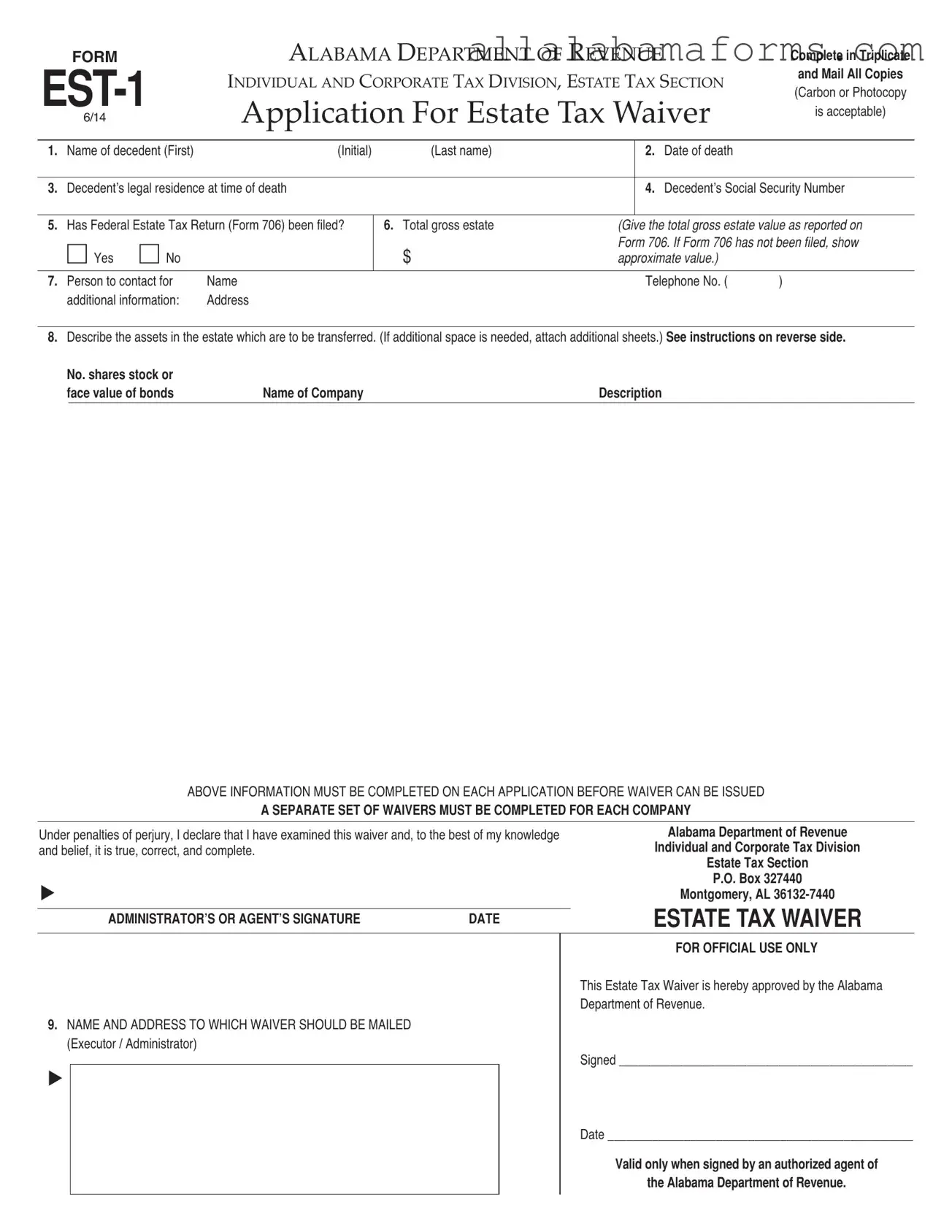 Free Alabama Est 1 PDF Template