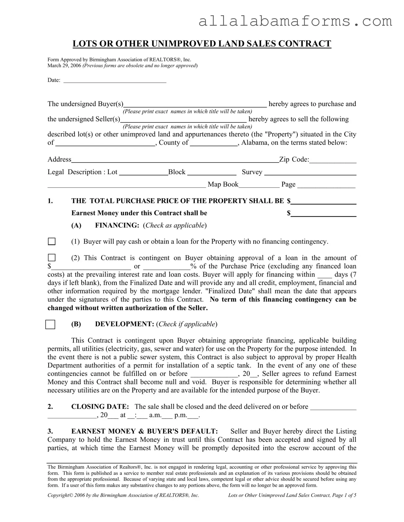Free Alabama Land Sales Contract PDF Template