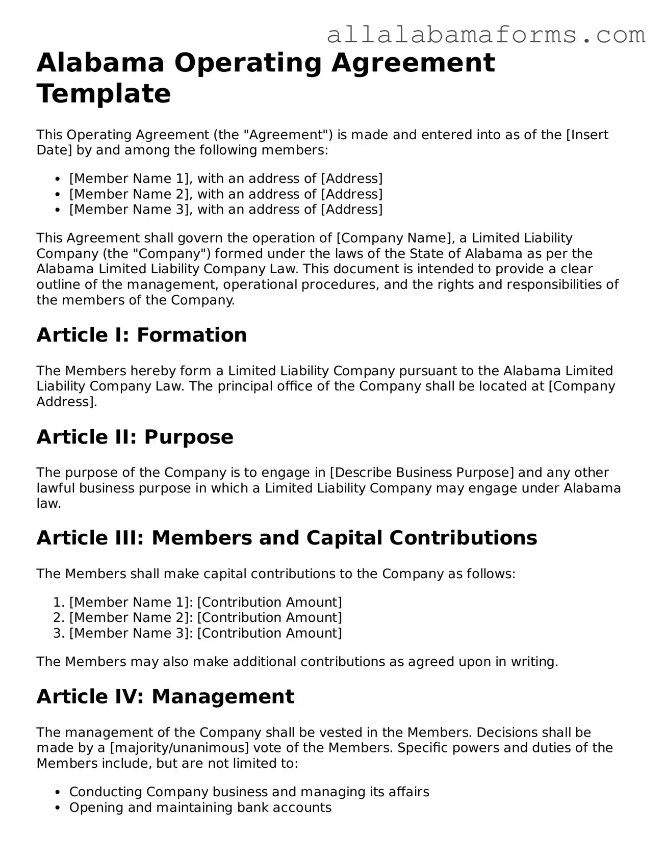 Operating Agreement Form for Alabama