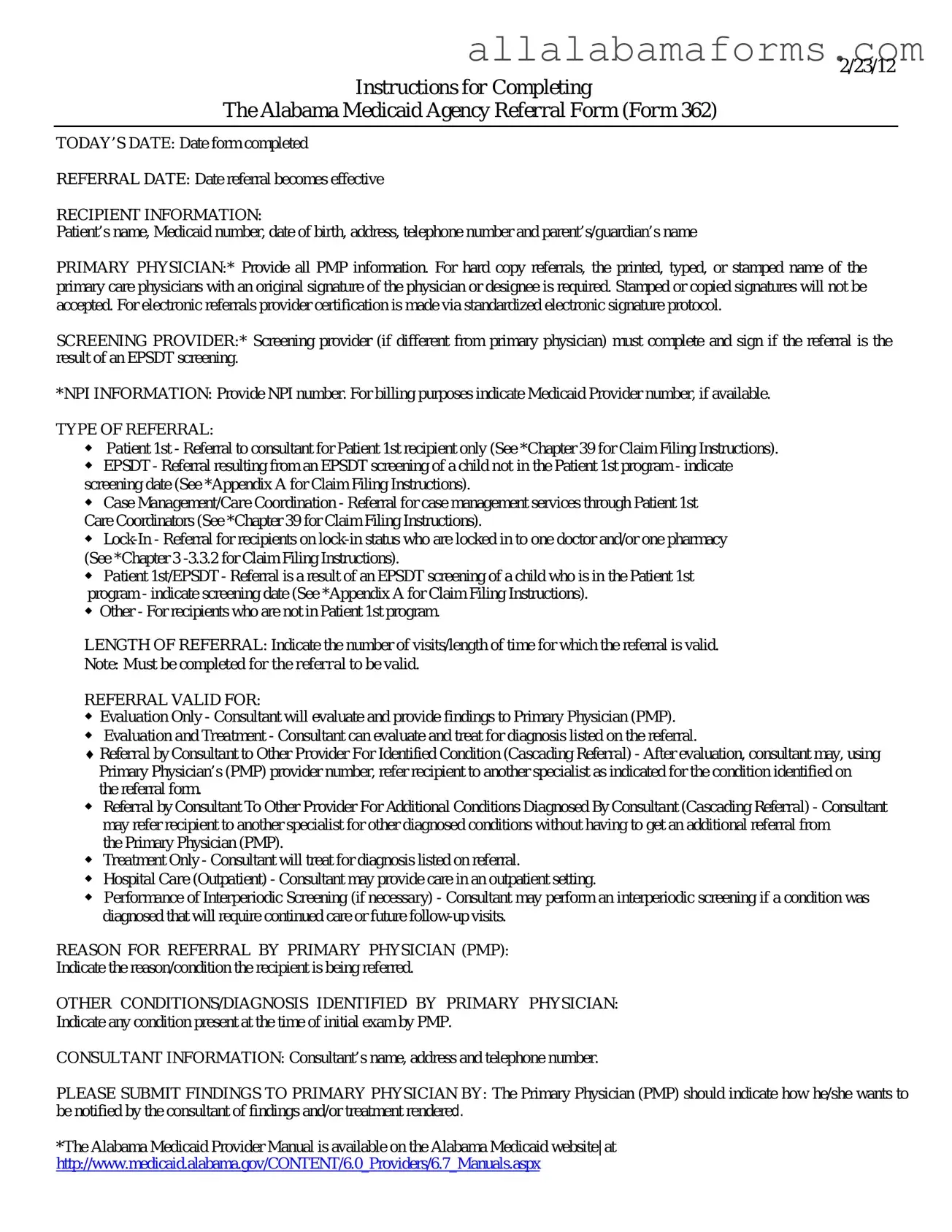 Free Alabama Medicaid Referral PDF Template