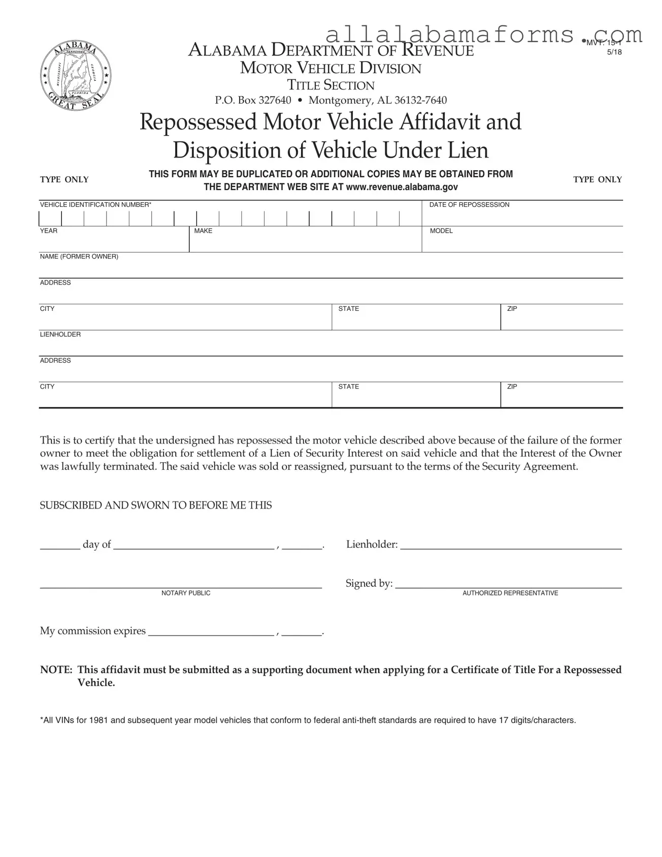 Free Alabama Mvt 15 1 PDF Template