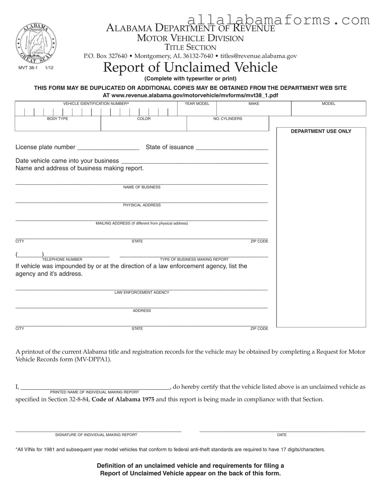 Free Alabama Mvt 38 1 PDF Template