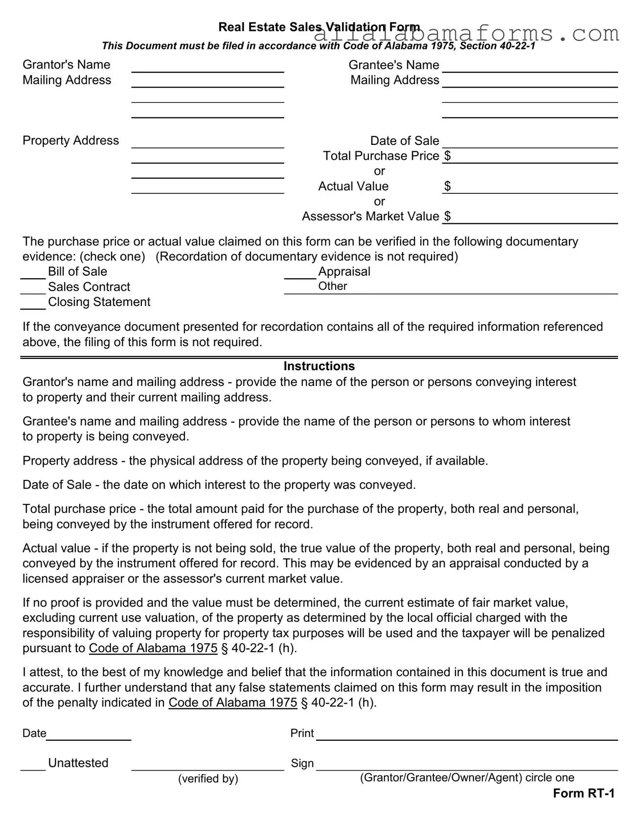 Free Alabama Rt 1 PDF Template