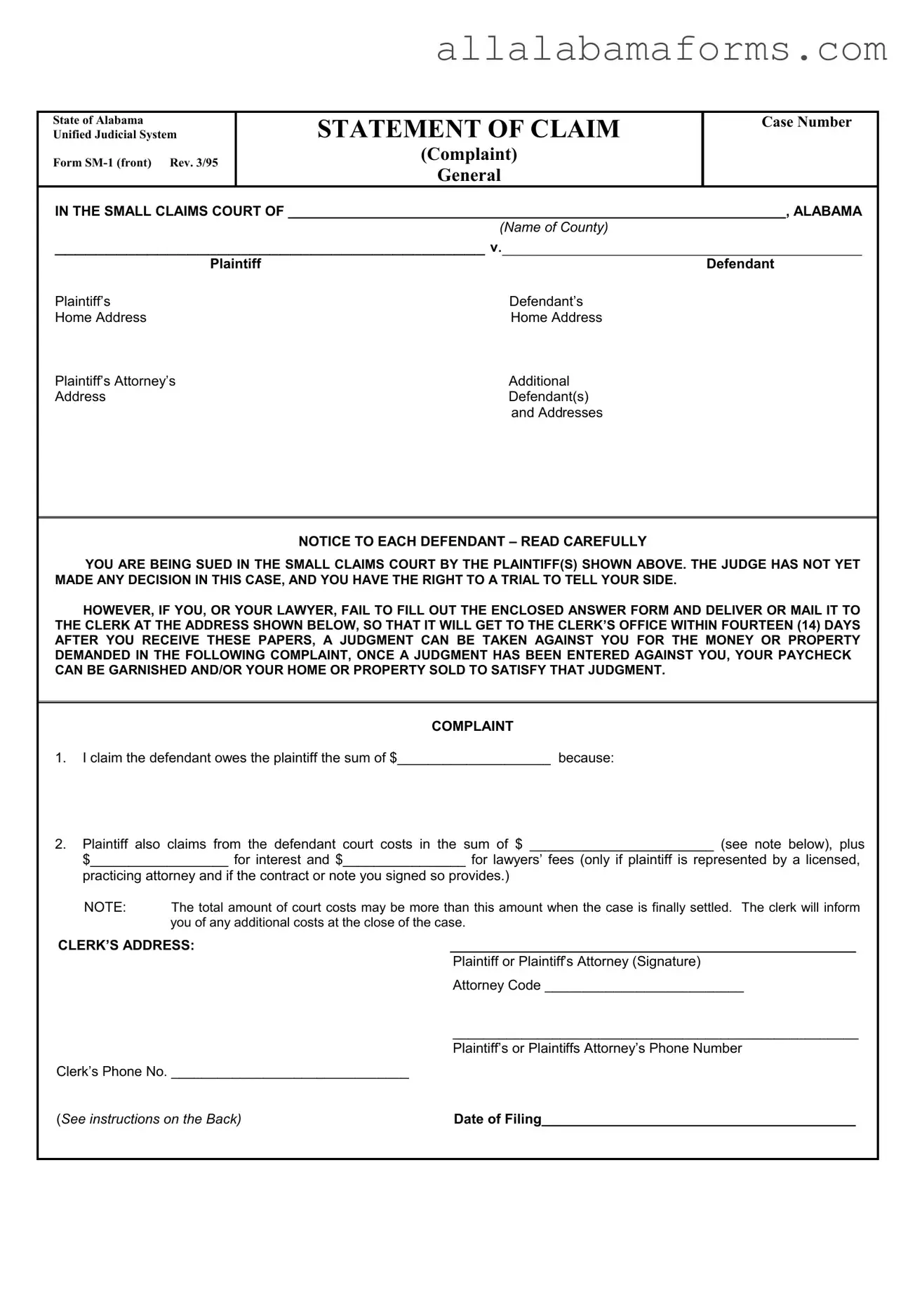 Free Alabama Sm 1 PDF Template