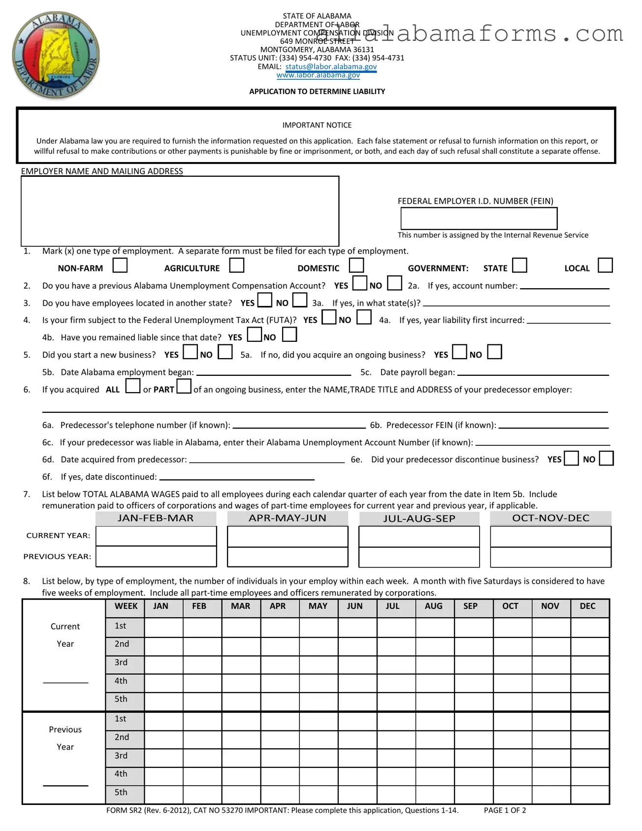 Free Alabama Sr 2 PDF Template