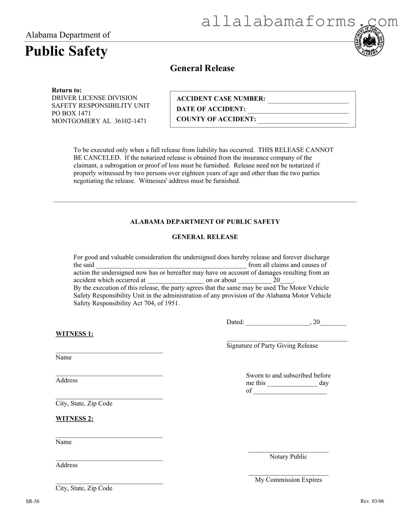 Free Alabama Sr 58 PDF Template