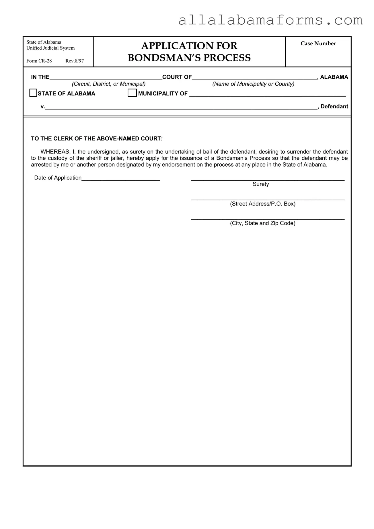 Free Cr 28 Alabama PDF Template