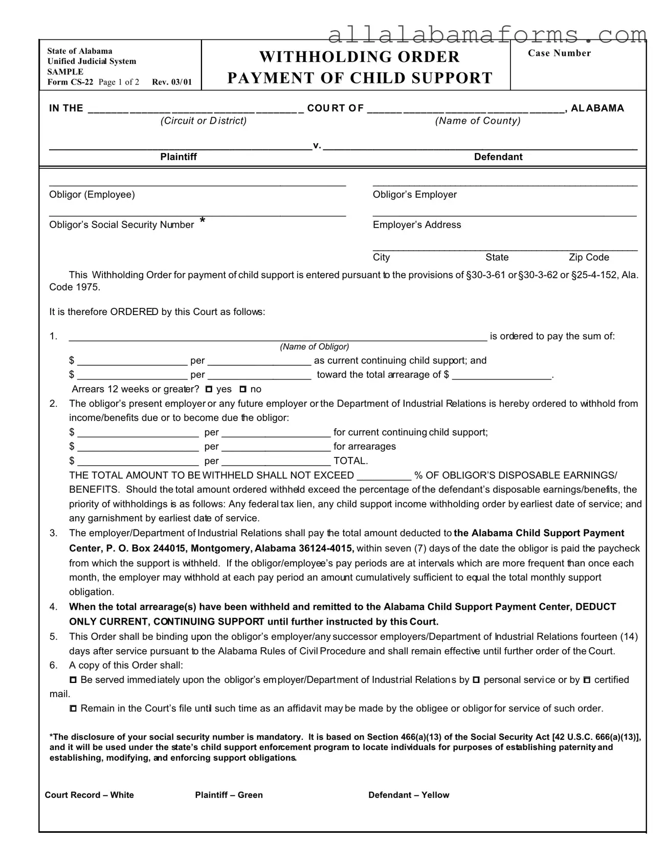 Free Cs 22 Alabama PDF Template