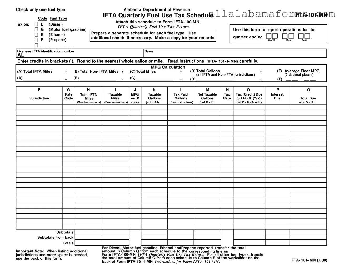 Free Irp Alabama PDF Template