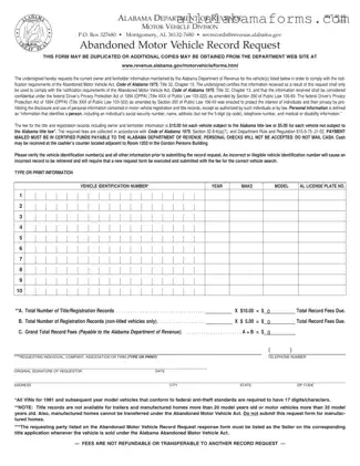 Free Alabama Abandoned Vehicle PDF Template