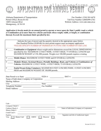 Free Alabama Annual Permit PDF Template