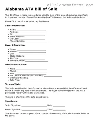  ATV Bill of Sale Form for Alabama