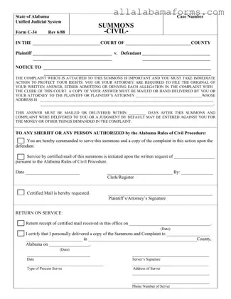 Free Alabama C 34 PDF Template