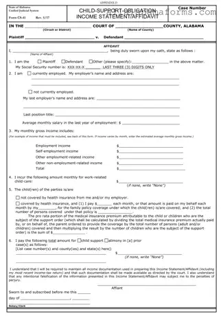 Free Alabama Child Support Income PDF Template