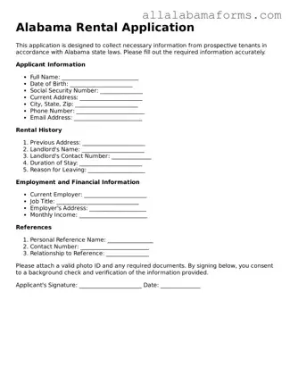  Rental Application Form for Alabama