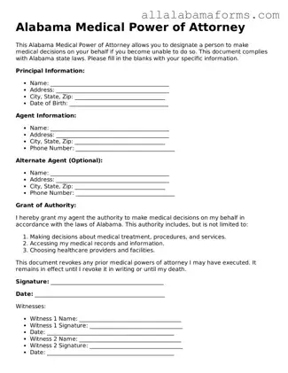  Medical Power of Attorney Form for Alabama