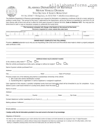 Free Alabama Mvt 10 1A PDF Template