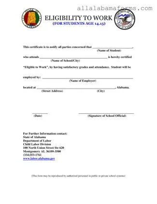 Free Eligibility Work Alabama PDF Template